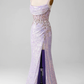 Lilac Sparkly Spaghetti Straps Mermaid Prom Dress With Slit,DP1122