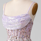 Lilac Sparkly Spaghetti Straps Mermaid Prom Dress With Slit,DP1122