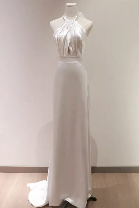 White Halter Light Wedding Dresses Bride Dresses Fishtail Evening Dresses,DP1123