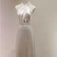 White Halter Light Wedding Dresses Bride Dresses Fishtail Evening Dresses,DP1123