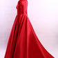 Simple Red Long Sleeves A-Line Long Evening Dress Formal Dress,DP1131