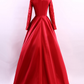 Simple Red Long Sleeves A-Line Long Evening Dress Formal Dress,DP1131