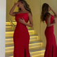 Sexy Red Strapless Mermaid Long Party Dress with Slit,DP1133