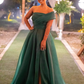 Green One Shoulder A-Line Long Prom Dress with Slit,DP1134