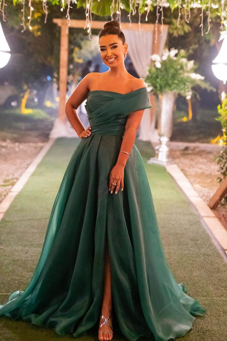 Green One Shoulder A-Line Long Prom Dress with Slit,DP1134