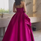 Fuchsia A-Line Strapless Long Prom Dress Evening Party Dress,DP1135