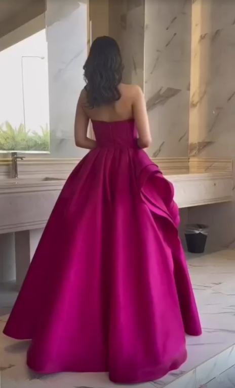 Fuchsia A-Line Strapless Long Prom Dress Evening Party Dress,DP1135