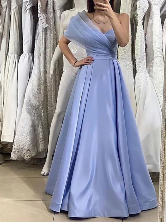 Lavender One Shoulder A-Line Satin Long Prom Dress,DP1136