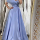 Lavender One Shoulder A-Line Satin Long Prom Dress,DP1136