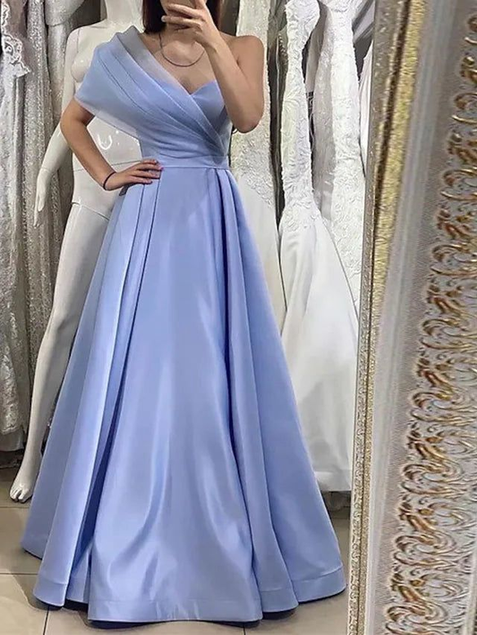 Lavender One Shoulder A-Line Satin Long Prom Dress,DP1136