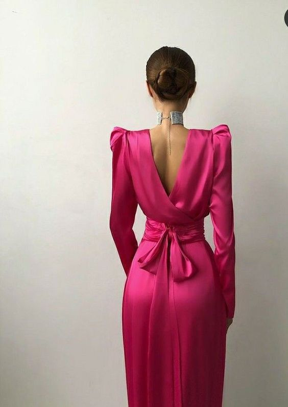 Fuchsia Long Sleeves Midi Length Party Dress,DP1138