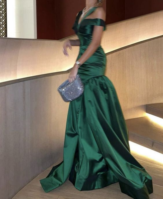 Green Off Shoulder Mermaid Long Prom Dress,DP1140