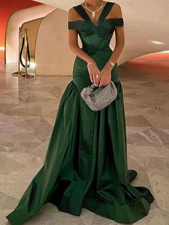 Green Off Shoulder Mermaid Long Prom Dress,DP1140