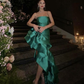 Green Spaghetti Straps Asymmetrical Prom Dress with Ruffles,DP1141