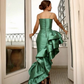 Green Spaghetti Straps Asymmetrical Prom Dress with Ruffles,DP1141