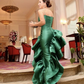 Green Spaghetti Straps Asymmetrical Prom Dress with Ruffles,DP1141