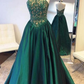 Green Elegant Halter Satin Long Prom Dress With Lace Beading,DP1144