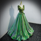 Green Deep V-neck Elegant Ruched A-line Lace Up Party Formal Gown,DP1146