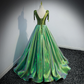 Green Deep V-neck Elegant Ruched A-line Lace Up Party Formal Gown,DP1146