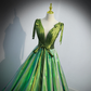 Green Deep V-neck Elegant Ruched A-line Lace Up Party Formal Gown,DP1146