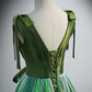 Green Deep V-neck Elegant Ruched A-line Lace Up Party Formal Gown,DP1146