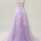 Lilac Elegant A-Line One Shoulder Long Prom Dress With Appliques,DP1147