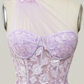 Lilac Elegant A-Line One Shoulder Long Prom Dress With Appliques,DP1147