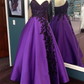 Purple Sweetheart Black Lace Appliques Long Prom Dress Ball Gowns,DP1150