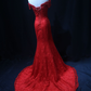 Red Off Shoulder Lace Mermaid Formal Prom Dress Long Prom Dress,DP1152