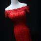 Red Off Shoulder Lace Mermaid Formal Prom Dress Long Prom Dress,DP1152