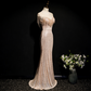 Champagne Sequins O-neck Tassel Mermaid Backless Formal Party Dress,DP1157