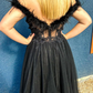 Black Feathered Off-Shoulder A-line Long Prom Dress with Slit,DP1162