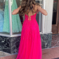 Hot Pink Strapless Floral Appliques A-line Long Prom Dress with Slit,DP1165