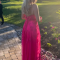 Hot Pink Strapless Floral Appliques A-line Long Prom Dress with Slit,DP1165