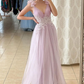 Pink Deep V Neck Flowers Pleated Appliques Long Prom Dress,DP1170