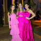 Fuchsia Strapless A-Line Satin Layers Long Prom Dress,DP1178