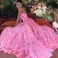 Pink Satin Strapless Simple Long Party Dress with Slit,DP1181