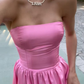 Pink Satin Strapless Simple Long Party Dress with Slit,DP1181