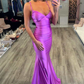 Purple Mermaid V Neck Satin Formal Party Dress,DP1185