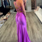 Purple Mermaid V Neck Satin Formal Party Dress,DP1185