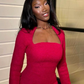 Hot Pink Long Sleeves Midi Length Black Girl Party Dress with Feather,DP1186