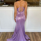 Lilac Spaghetti Straps V Neck Mermaid Long Prom Dress,DP1187