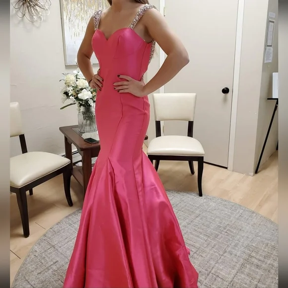 Sweet Hot Pink Backless Beading Mermaid Long Prom Dress,DP1188