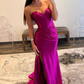 Fuchsia Sweetheart Strapless Satin Long Prom Dress with Slit,DP1189