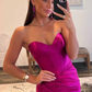 Fuchsia Sweetheart Strapless Satin Long Prom Dress with Slit,DP1189