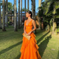 Orange V Neck A-Line Tulle Long Prom Dress,DP1190