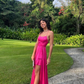 Hot Pink Spaghetti Straps Simple Long Prom Dress with Slit,DP1192