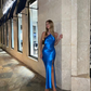 Blue Halter Simple Long Prom Party Dress,DP1199