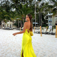 Yellow Halter Backless Party Dress Wedding Guest Dress with Slit,DP1209