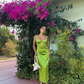 Green Straps Satin Party Dress Wedding Guest Dress,DP1210